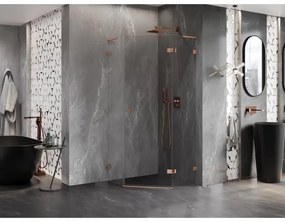 Mexen Lunar, L päťuholníkový sprchový kút s pravým sklonom 90 x 90 cm, 8mm číre sklo, profil ružové zlato, 831L-090P-090L-60-00-P