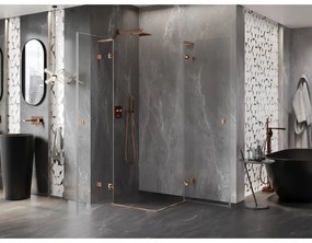 Mexen Lunar, L Duo výklopný sprchový kút 115 x 115 cm, 8mm číre sklo, profil medená matná, 834L-115L-115P-65-00