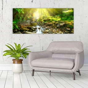 Obraz rieky v zelenom lese (120x50 cm)