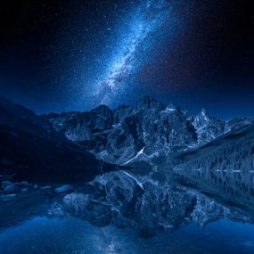 Umelecká fotografie Milky way and lake in the, Shaiith, (40 x 40 cm)