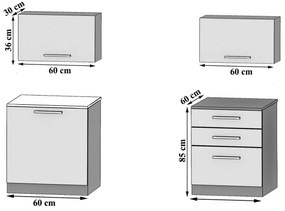 Kuchynská linka Belini 120 cm eben kráľovský s pracovnou doskou Vulcano  TOR VULCANO/2/WT/HK/0/T