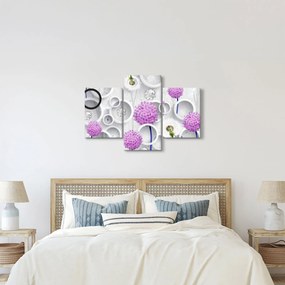 Obraz 3D abstrakcie s kruhmi a kvetinami (90x60 cm)