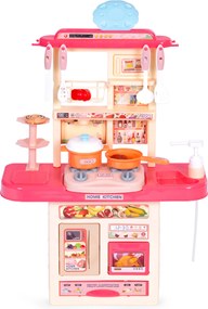 Detská kuchynka s LED a zvukmi, umývadlom s vodou, 10 doplnkov, ružová (3+)