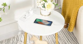 Okrúhly odkladací stolík Vasagle Luretta 40 cm s nabíjacou stanicou biely/zlatý