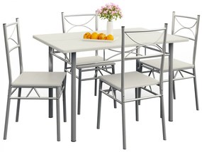 Casaria 5-dielna jedálenská zostava - jedálenský stôl + 4 stoličky – zamatovo biela