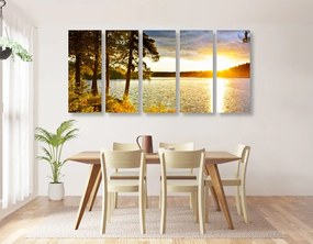 5-dielny obraz západ slnka nad jazerom