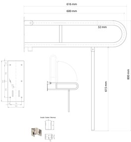 Sapho, HANDICAP madlo sklopné s opornou nohou 600mm, biela, XH521W