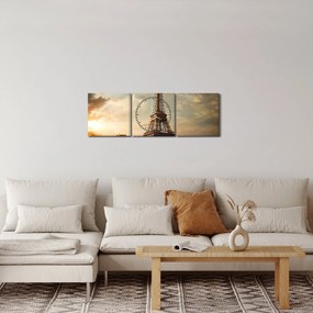 Obraz - Eiffelova veža, Paríž, Francúzsko (s hodinami) (90x30 cm)