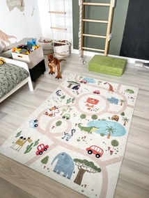 BAMBINO 1165 Prateľný koberec Zoologická záhrada, protišmykový - béžový