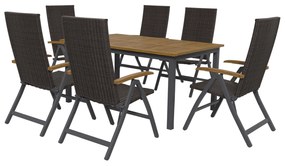 Livarno home Hliníkový záhradný stôl Valencia, hnedý/čierny + Skladacie kreslo Valencia, hnedé, 6 kusov  (800008287)
