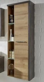 Kúpelňová vysoká skrinka Bay, dub/tmavosivý betón%