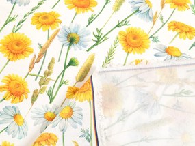 Biante Dekoračný záves PML-104 Biele a žlté margaréty na bielom 145x140 cm