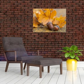 Sklenený obraz - Jesenné žalude (70x50 cm)