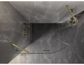 Mexen Lunar, polkruhový sprchový kút naklápací doľava 100 x 70 cm, 8mm číre sklo, zlatý matný profil, 833-100L-070P-55-00