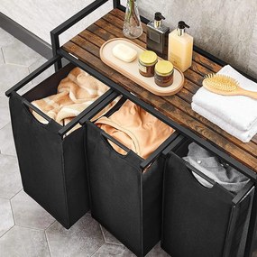 Kôš na bielizeň, s 3 vyťahovacími a odnímateľnými vakmi, 3 x 38 L, čierny