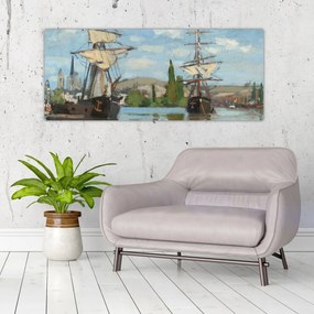 Obraz - Claude Monet, Ships Riding on the Seine at Rouen, reprodukcia (120x50 cm)
