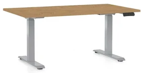 Výškovo nastaviteľný stôl OfficeTech D, 140 x 80 cm, sivá podnož, dub kamenný