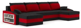 Rozkladacia rohová sedacia súprava s taburetkami a poličkou SPARTAN Čierna/červená