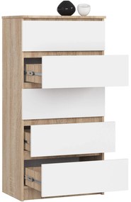 Komoda Kuba 60 cm - 5 zásuviek dub sonoma/biela