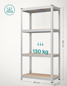 Súprava 2 ks oceľových nastaviteľných políc s vysokou nosnosťou, 160x80x40, sivé