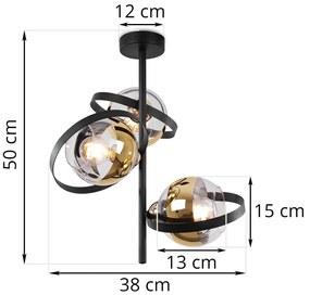 Stropné svietidlo Asturia Ring, 3x zlaté/transparentné sklenené tienidlo, B/G
