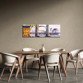 Obraz - Maľba mesta (s hodinami) (90x30 cm)