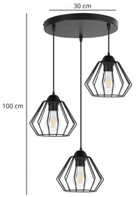 Závesné svietidlo Nuvola 3, 3x čierne drôtené tienidlo, o