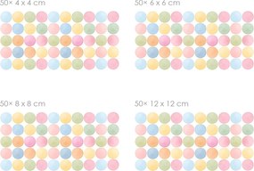 Akvarelové bodky pastelové 50ks textilní prelepiteľné nálepky na stenu 50 ks 4x4 cm