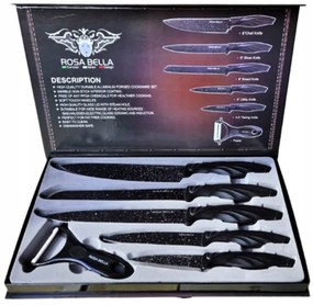 6 dielna sada nožov so škrabkou s čiernou rukoväťou