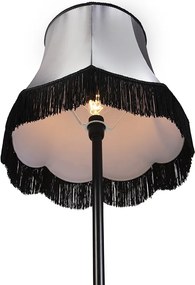 Retro stojaca lampa čierna s tienidlom Granny čierne s sivou 45 cm - Simplo