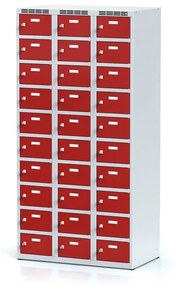 Alfa 3 Šatníková skrinka s úložnými boxami, 30 boxov, 1800 x 900 x 500 mm, cylindrický zámok, červené dvere