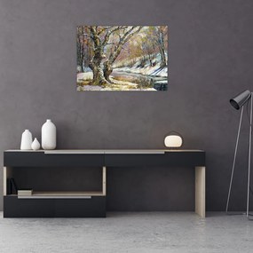 Sklenený obraz maľovanej zimnej krajiny (70x50 cm)