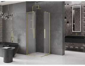 Mexen Velar Duo, sprchový kút s posuvnými dverami 80 x 80 cm, 8mm sklo námraza, zlatá matná, 871-080-080-32-55