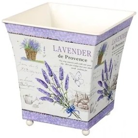Plechový obal na kvetináč Levanduľa, 12 x 13 x 12 cm