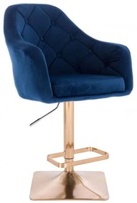 LuxuryForm DESIGN Barová stolička ANDORA VELUR na zlatej hranatej podstave - modrá