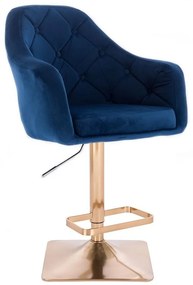 LuxuryForm Barová stolička ANDORA VELUR na zlatej hranatej podstave - modrá