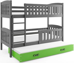 Poschodová posteľ s prístelkou KUBO 3 - 190x80cm Grafitová - Zelená