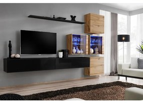 Obývacia stena Switch XIX Sklo +LED čierna/Wotan