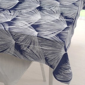 Biante Bavlnený obdĺžnikový obrus Sandra SA-414 Biele abstraktné páperie na modrom 60x100 cm