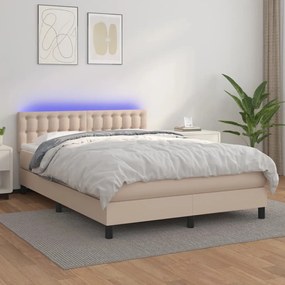 Boxspring posteľ matrac a LED kapučínová 140x190 cm umelá koža 3134224