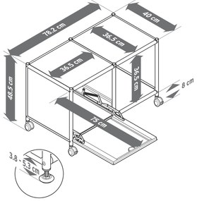 Kovový nočný stolík »CN3« s 1 výklopným priečinkom a kolieskami, biely