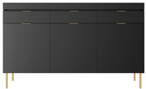 Komoda Sentia 157 cm s 3 zásuvkami - čierna / zlatá