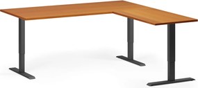 Výškovo nastaviteľný stôl, 180x180 cm, 3 motory, L/P, čierna podnož, čerešňa