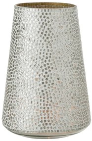 Strieborno - biely sklenený svietnik Mosaic - Ø 21 * 30cm