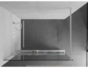 Mexen Kioto+, sprchová zástena Walk-In s poličkou a vešiakom 70 x 200 cm, 8mm číre sklo biely vzor, biely profil, 800-070-121-20-85