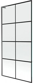 Mexen Next L, 1-krídlová vaňová zástena 90 x 150 cm, 6mm číre sklo-čierny vzor, grafitový profil, 895-090-000-03-77-95