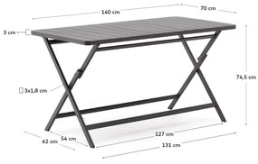 Záhradný skladací stôl retta 140 x 70 cm čierny MUZZA