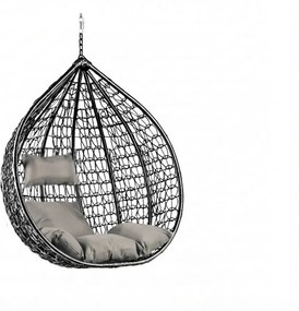 Čierne závesné kreslo KOKON bez stojana, svetlý vankúš