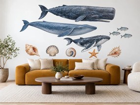 Veľryby z hlbín oceánu realistické nálepky s veľrybami do obývačky na stenu arch 46 x 34 cm