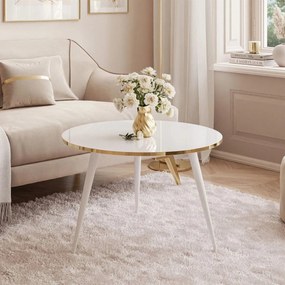 OKRÚHLY KONFERENČNÝ STOLÍK LEONARDO GLAM BIELY LESK + ZLATY